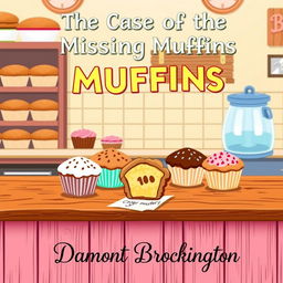 A delightful book cover for "The Case of the Missing Muffins," a cozy mystery novel