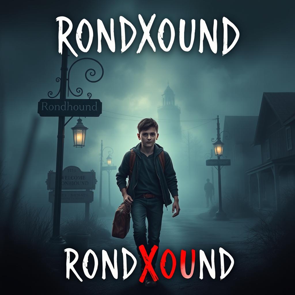 Book cover design for a thrilling adventure titled 'RONDXOUND'