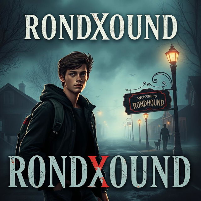 Book cover design for a thrilling adventure titled 'RONDXOUND'