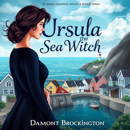 A captivating book cover for "Ursula the Sea Witch," a cozy mystery novel set in a small town by Damont Brockington