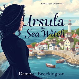 A captivating book cover for "Ursula the Sea Witch," a cozy mystery novel set in a small town by Damont Brockington