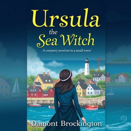 A captivating book cover for "Ursula the Sea Witch," a cozy mystery novel set in a small town by Damont Brockington