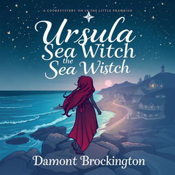 A captivating book cover for "Ursula the Sea Witch," a cozy mystery novel set in a small town, inspired by "The Little Mermaid," authored by Damont Brockington