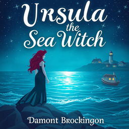 A captivating book cover for "Ursula the Sea Witch," a cozy mystery novel set in a small town, inspired by "The Little Mermaid," authored by Damont Brockington