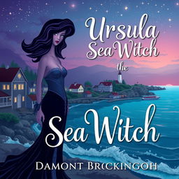 A captivating book cover for "Ursula the Sea Witch," a cozy mystery novel inspired by "The Little Mermaid," set in a small, idyllic coastal town, authored by Damont Brockington