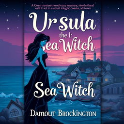 A captivating book cover for "Ursula the Sea Witch," a cozy mystery novel inspired by "The Little Mermaid," set in a small, idyllic coastal town, authored by Damont Brockington