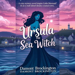 A captivating book cover for "Ursula the Sea Witch," a cozy mystery novel inspired by "The Little Mermaid," set in a small, idyllic coastal town, authored by Damont Brockington