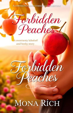 A charming and whimsical book cover for the romantic comedy "Forbidden Peaches" by Mona Rich