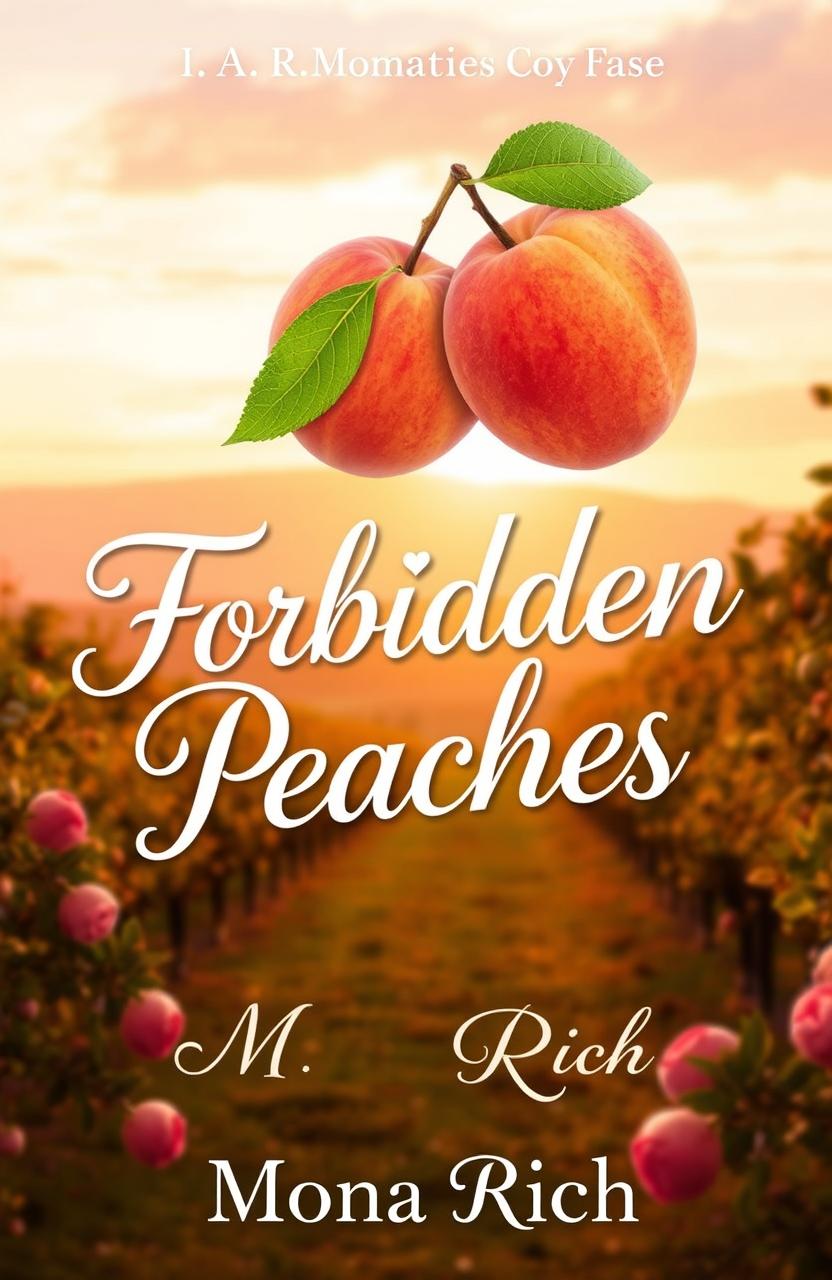 A charming and whimsical book cover for the romantic comedy "Forbidden Peaches" by Mona Rich