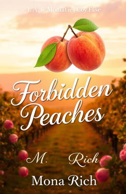 A charming and whimsical book cover for the romantic comedy "Forbidden Peaches" by Mona Rich