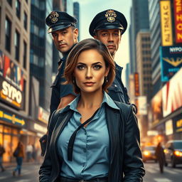 A portrait-oriented movie poster featuring a female architect standing confidently and looking directly at the camera, with a male NYPD cop positioned behind her as her work partner