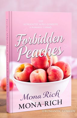 A charming and playful book cover for a romantic comedy featuring the title 'Forbidden Peaches'