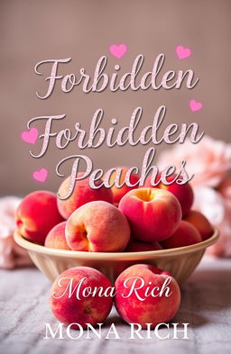 A charming and playful book cover for a romantic comedy featuring the title 'Forbidden Peaches'