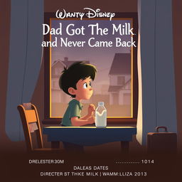 A Disney-style movie poster for a heartfelt and emotional story titled 'Dad Got The Milk and Never Came Back'