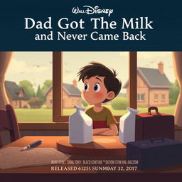 A Disney-style movie poster for a heartfelt and emotional story titled 'Dad Got The Milk and Never Came Back'