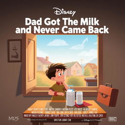 A Disney-style movie poster for a heartfelt and emotional story titled 'Dad Got The Milk and Never Came Back'