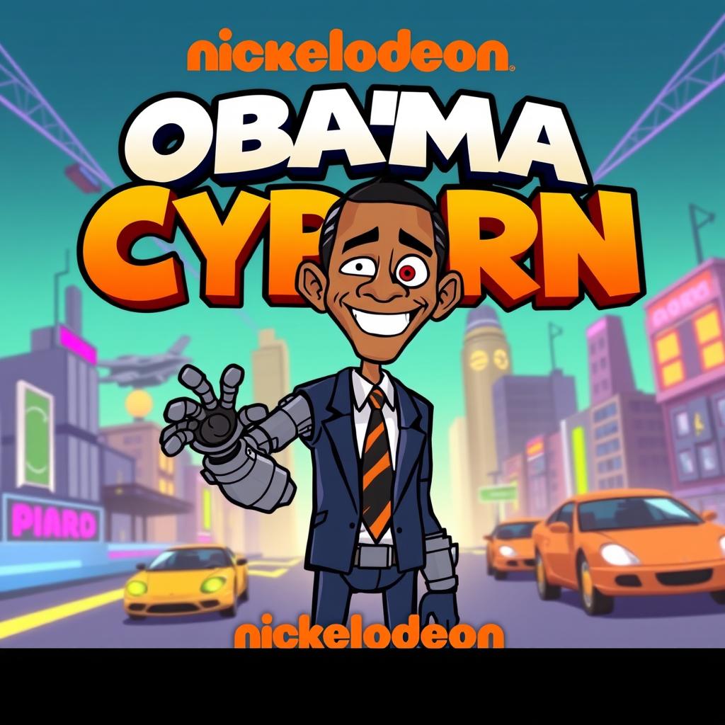 A Nickelodeon-style show poster for a fictional series titled 'Obama is a Cyborg'
