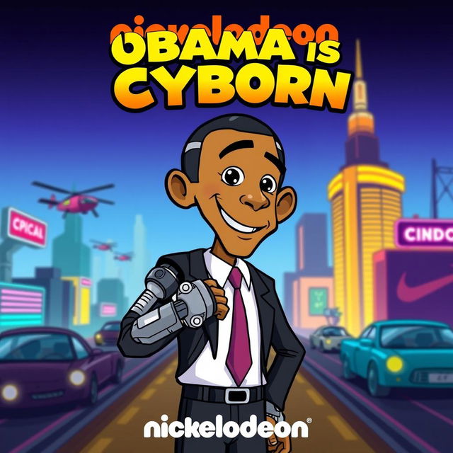 A Nickelodeon-style show poster for a fictional series titled 'Obama is a Cyborg'