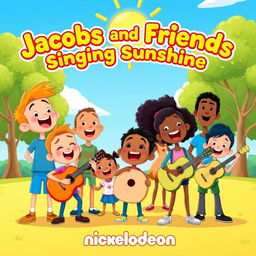 A Nickelodeon-style show poster for a cheerful and musical series titled 'Jacobs and Friends Singing Sunshine'