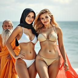 A stunning scene featuring two white-skinned women with contrasting backgrounds