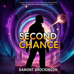 A compelling and visually intriguing book cover for "Second Chance," a time travel adventure featuring a black male protagonist, authored by Damont Brockington