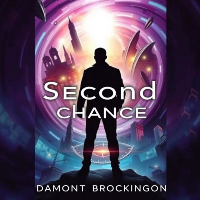 A compelling and visually intriguing book cover for "Second Chance," a time travel adventure featuring a black male protagonist, authored by Damont Brockington