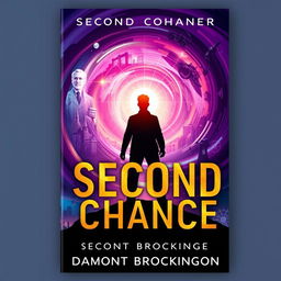 A compelling and visually intriguing book cover for "Second Chance," a time travel adventure featuring a black male protagonist, authored by Damont Brockington