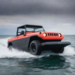 A resilient and adventurous off-shore powerboat featuring the bold design elements and the off-road surfaces of a Jeep vehicle