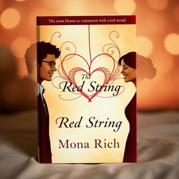 A captivating book cover for 'The Red String' featuring an intricate design symbolizing the Asian belief of soulmates connected by a red string