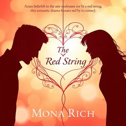 A captivating book cover for 'The Red String' featuring an intricate design symbolizing the Asian belief of soulmates connected by a red string