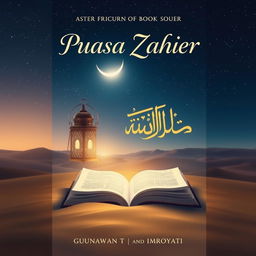 A captivating book cover design for 'Puasa Zahier' by Gunawan T and Imroyati, featuring a serene and mystical scene