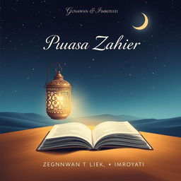 A captivating book cover design for 'Puasa Zahier' by Gunawan T and Imroyati, featuring a serene and mystical scene