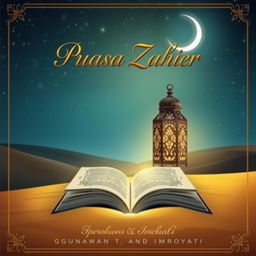 A captivating book cover design for 'Puasa Zahier' by Gunawan T and Imroyati, featuring a serene and mystical scene