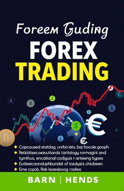 A comprehensive and visually engaging guide on Forex trading, featuring detailed charts and graphs, key terminology explanations, different types of analysis such as technical and fundamental analysis, and risk management strategies