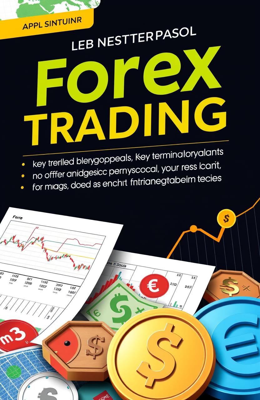 A comprehensive and visually engaging guide on Forex trading, featuring detailed charts and graphs, key terminology explanations, different types of analysis such as technical and fundamental analysis, and risk management strategies