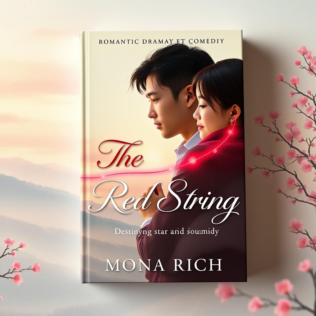 A captivating book cover design for 'The Red String', a romantic drama with comedic elements