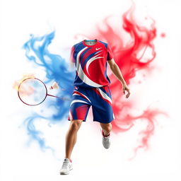 A dynamic badminton outfit centered around a red, blue, and white theme