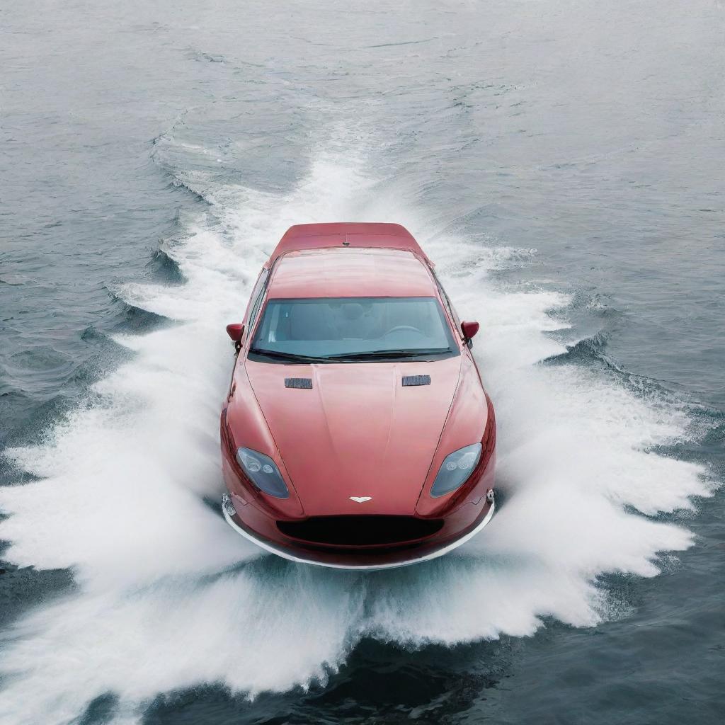 A luxury speed boat featuring the elegant design, classic colors, and distinctive logo of an Aston Martin supercar