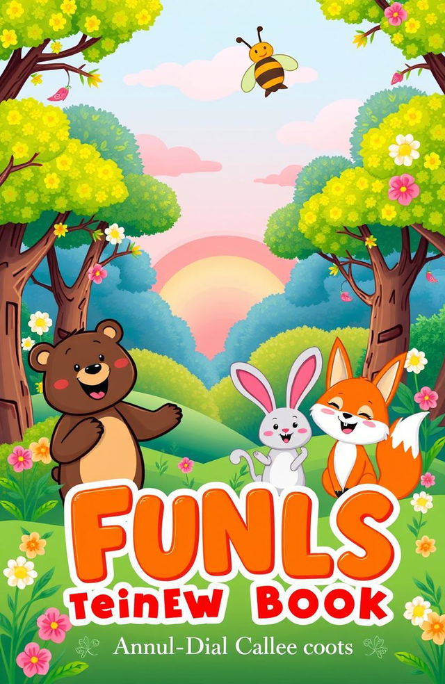 A colorful and engaging cover illustration featuring a joyful group of diverse, cartoon-style animal characters, including a bear, a rabbit, and a fox, playing together in a whimsical forest setting