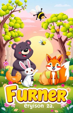 A colorful and engaging cover illustration featuring a joyful group of diverse, cartoon-style animal characters, including a bear, a rabbit, and a fox, playing together in a whimsical forest setting