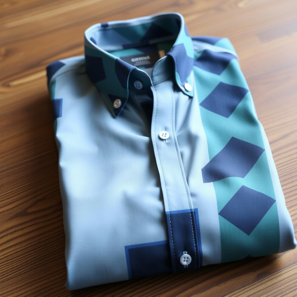 A stylish and fashionable shirt, neatly folded and placed on a wooden surface