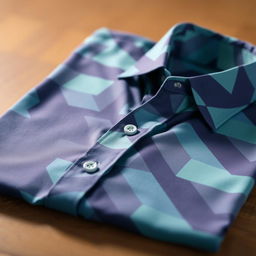 A stylish and fashionable shirt, neatly folded and placed on a wooden surface