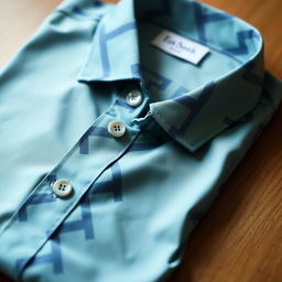 A stylish and fashionable shirt, neatly folded and placed on a wooden surface