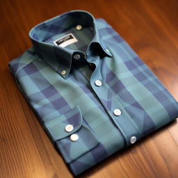 A stylish and fashionable shirt, neatly folded and placed on a wooden surface