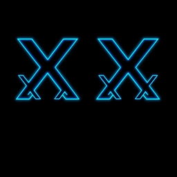 four capital letter Xs in a bold, modern font, each letter illuminated with a neon glow effect, against a dark background