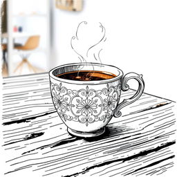 A beautifully detailed hand-drawn illustration of a coffee cup