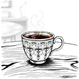 A beautifully detailed hand-drawn illustration of a coffee cup