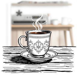 A beautifully detailed hand-drawn illustration of a coffee cup