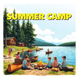 A nostalgic movie poster depicting a summer camp in 1981 by the lakeside