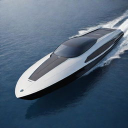 A luxury speed boat design incorporating the sleek lines, sophisticated style, and iconic logo of a BMW supercar